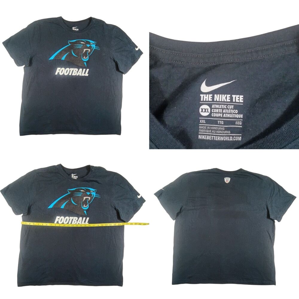 Carolina Panthers T-Shirt Adult 2XL The Nike Tee Black Football Team Swoosh Mens